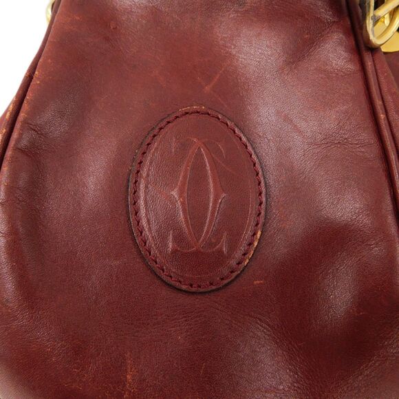 Cartier (Authentic) Must de Seau Bordeaux Red Leather Drawstring Bucket Bag, VTG - Picture 7 of 10
